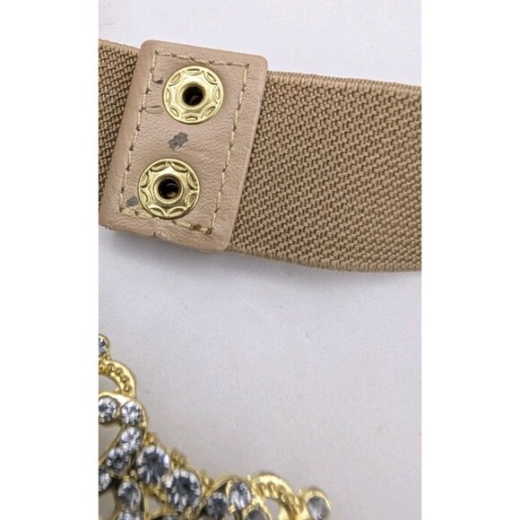 Waist Belt Women's M/L Metal Gold Rhinestone Elastic Snap Closure Tan Y2K glam - Picture 8 of 13
